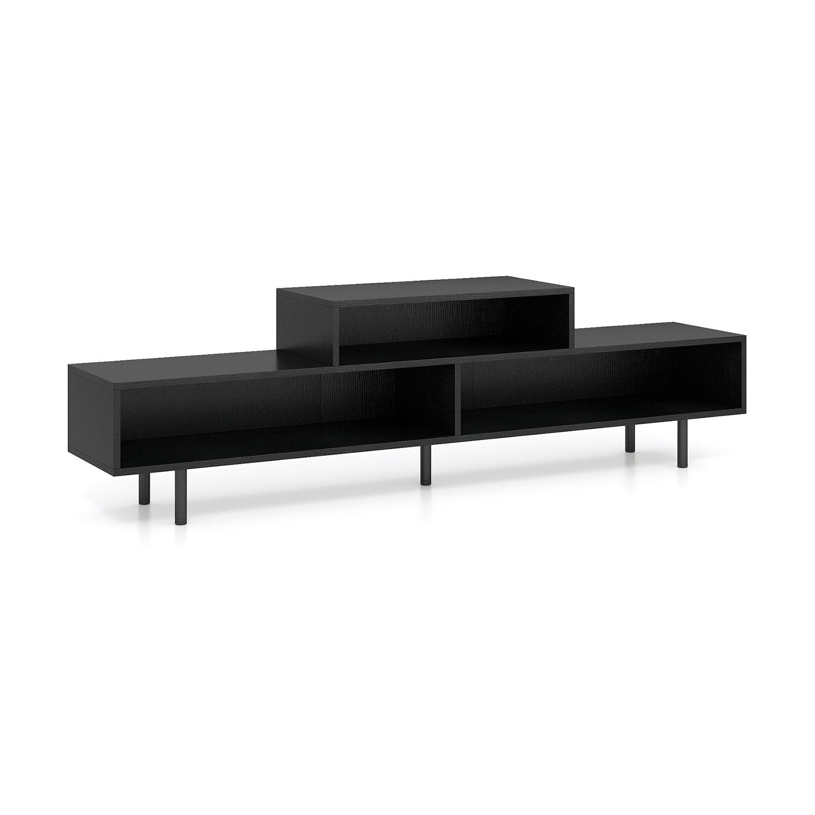 3 Cubby TV Stand for TVs up to 70 Inch Entertainment Center with Open Storage Compartments, Black Entertainment Centers & TV Stands at Gallery Canada