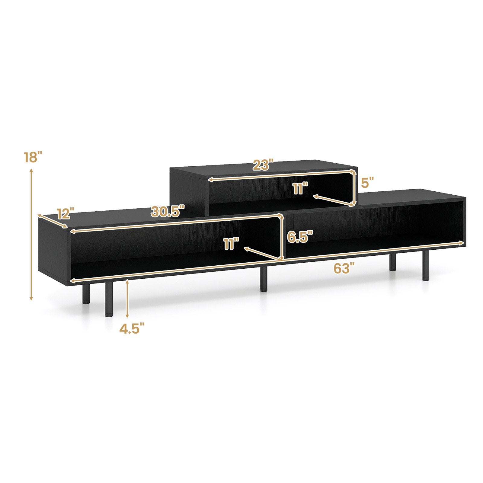 3 Cubby TV Stand for TVs up to 70 Inch Entertainment Center with Open Storage Compartments, Black Entertainment Centers & TV Stands at Gallery Canada