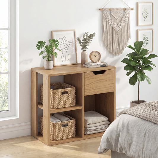 3-Cube Bookcase 2-Tier Wooden Shelf with Drawer, Natural Bookcases Natural at Gallery Canada