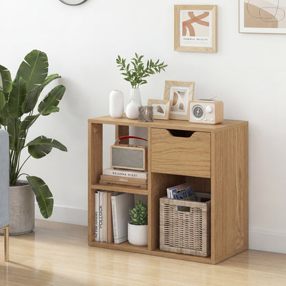 3-Cube Bookcase 2-Tier Wooden Shelf with Drawer, Natural Bookcases at Gallery Canada
