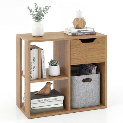 3-Cube Bookcase 2-Tier Wooden Shelf with Drawer, Natural Bookcases Natural at Gallery Canada