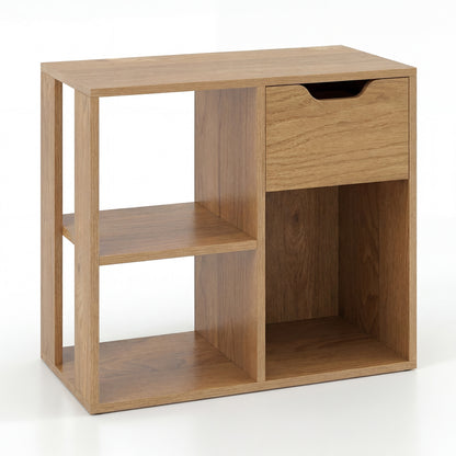 3-Cube Bookcase 2-Tier Wooden Shelf with Drawer, Natural Bookcases at Gallery Canada