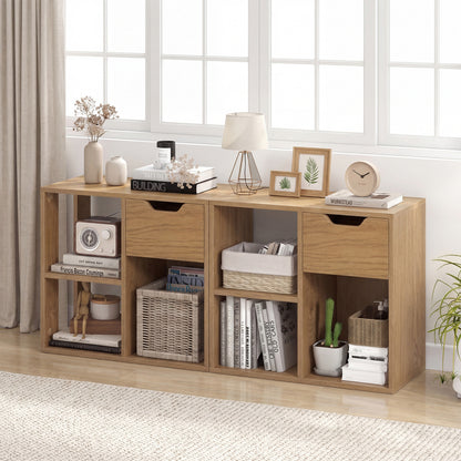 3-Cube Bookcase 2-Tier Wooden Shelf with Drawer, Natural Bookcases at Gallery Canada