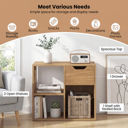 3-Cube Bookcase 2-Tier Wooden Shelf with Drawer, Natural Bookcases at Gallery Canada