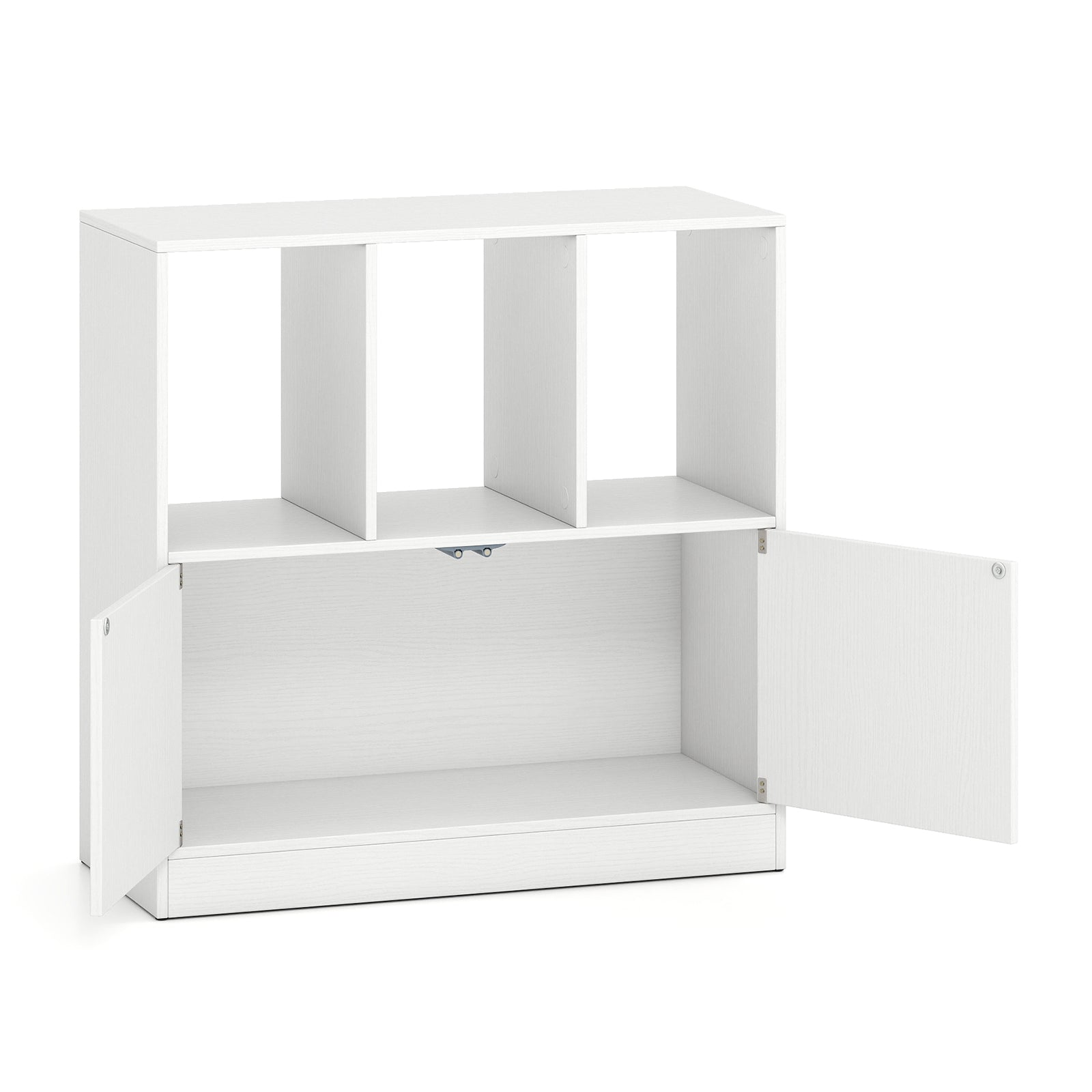3-Cube Bookcase with Doors 3-Tier Cubic Bookshelf with Open Compartments and Cabinet, White Bookcases at Gallery Canada