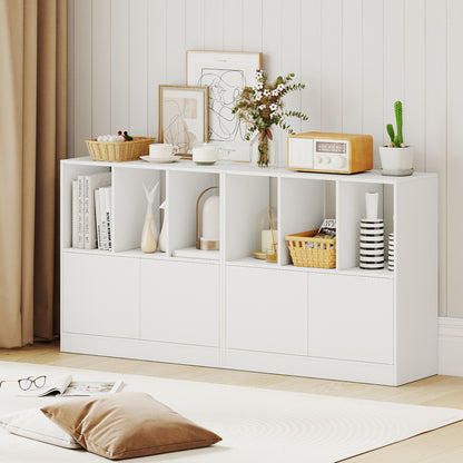 3-Cube Bookcase with Doors 3-Tier Cubic Bookshelf with Open Compartments and Cabinet, White Bookcases at Gallery Canada