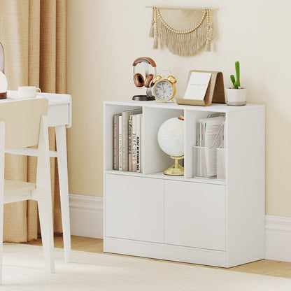 3-Cube Bookcase with Doors 3-Tier Cubic Bookshelf with Open Compartments and Cabinet, White Bookcases at Gallery Canada