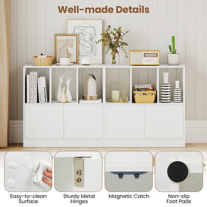 3-Cube Bookcase with Doors 3-Tier Cubic Bookshelf with Open Compartments and Cabinet, White Bookcases at Gallery Canada