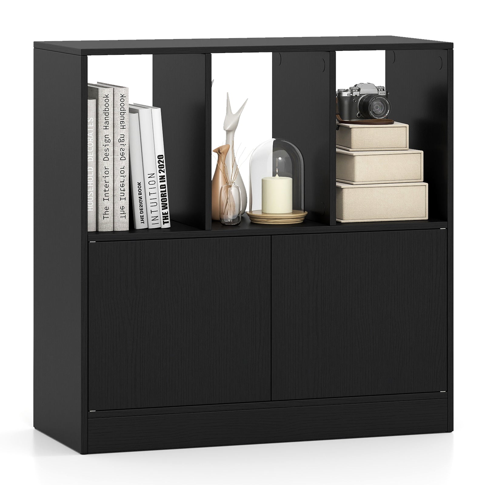 3-Cube Bookcase with Doors, 3-Tier, Black Bookcases at Gallery Canada