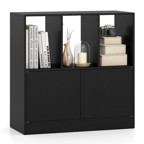 3-Cube Bookcase with Doors, 3-Tier, Black