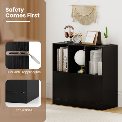 3-Cube Bookcase with Doors, 3-Tier, Black Bookcases at Gallery Canada