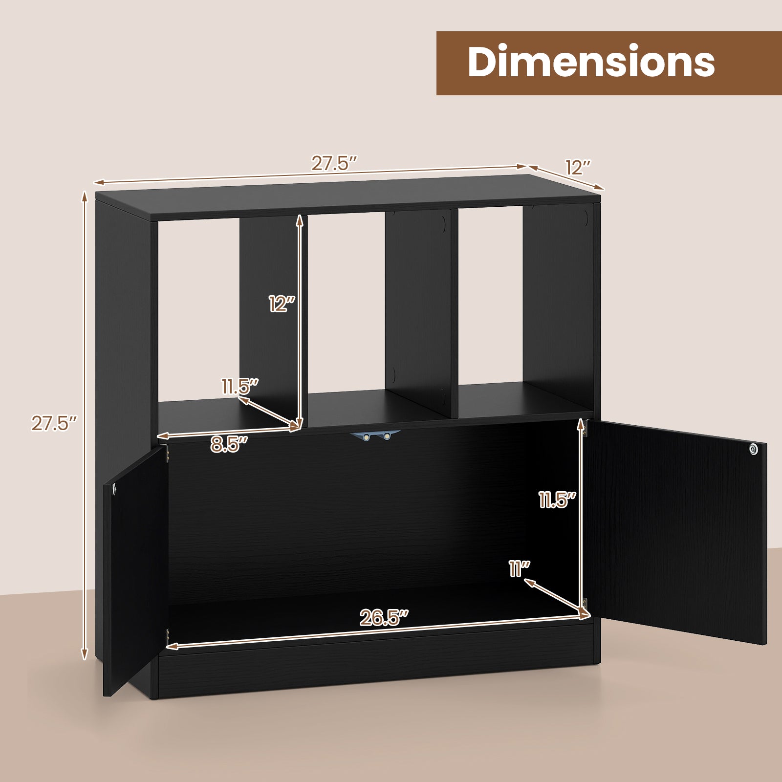 3-Cube Bookcase with Doors, 3-Tier, Black Bookcases at Gallery Canada
