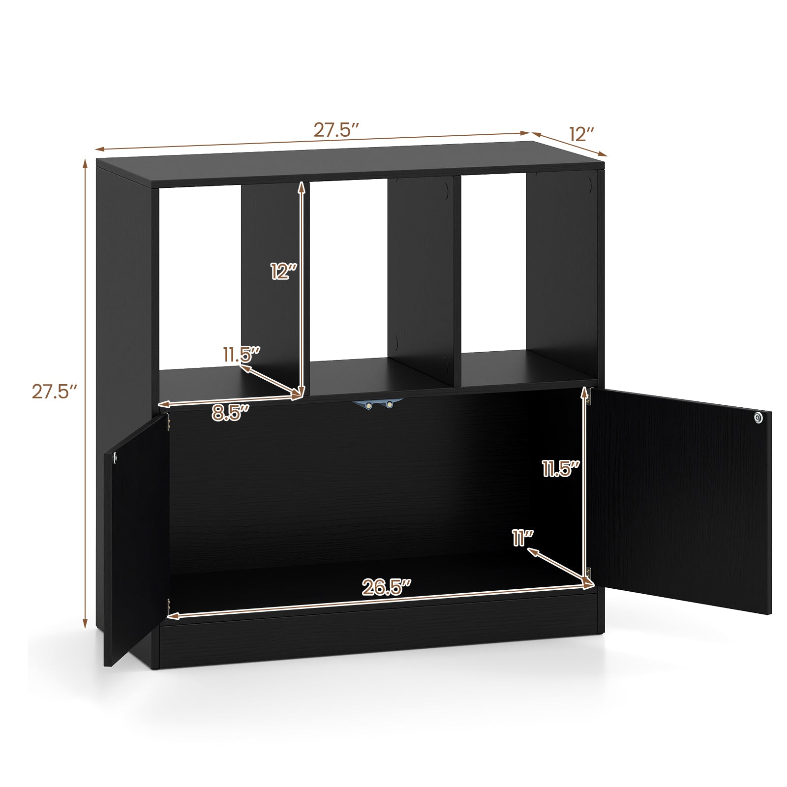 3-Cube Bookcase with Doors, 3-Tier, Black Bookcases at Gallery Canada