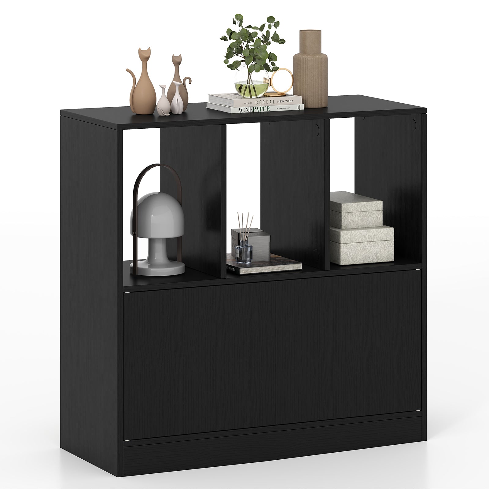 3-Cube Bookcase with Doors, 3-Tier, Black Bookcases Black at Gallery Canada