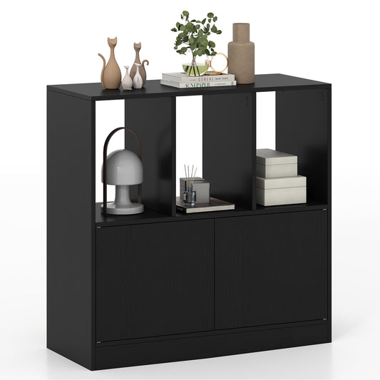 3-Cube Bookcase with Doors, 3-Tier, Black Bookcases Black at Gallery Canada