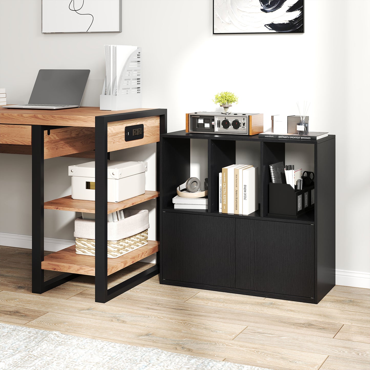 3-Cube Bookcase with Doors, 3-Tier, Black Bookcases at Gallery Canada