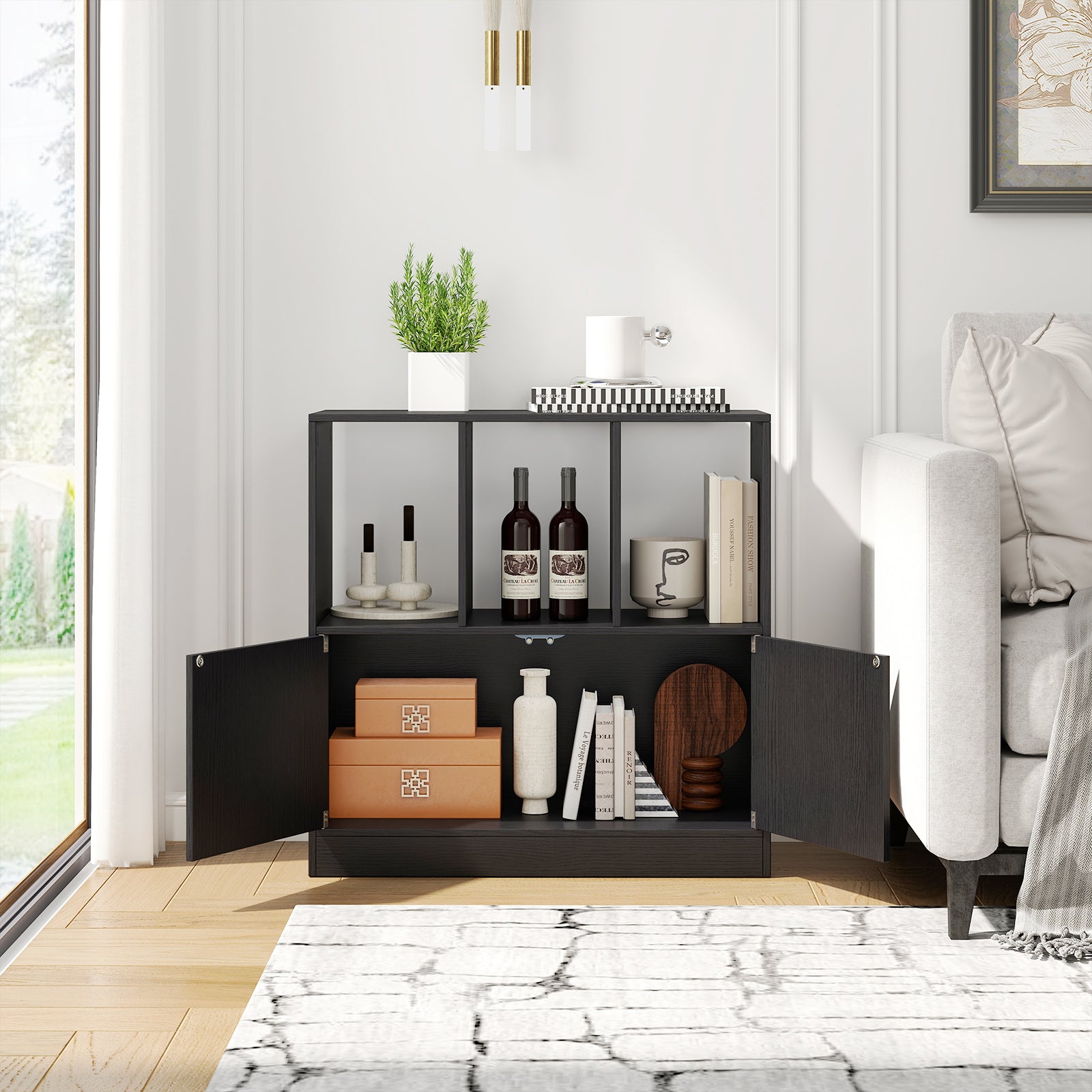 3-Cube Bookcase with Doors, 3-Tier, Black Bookcases at Gallery Canada