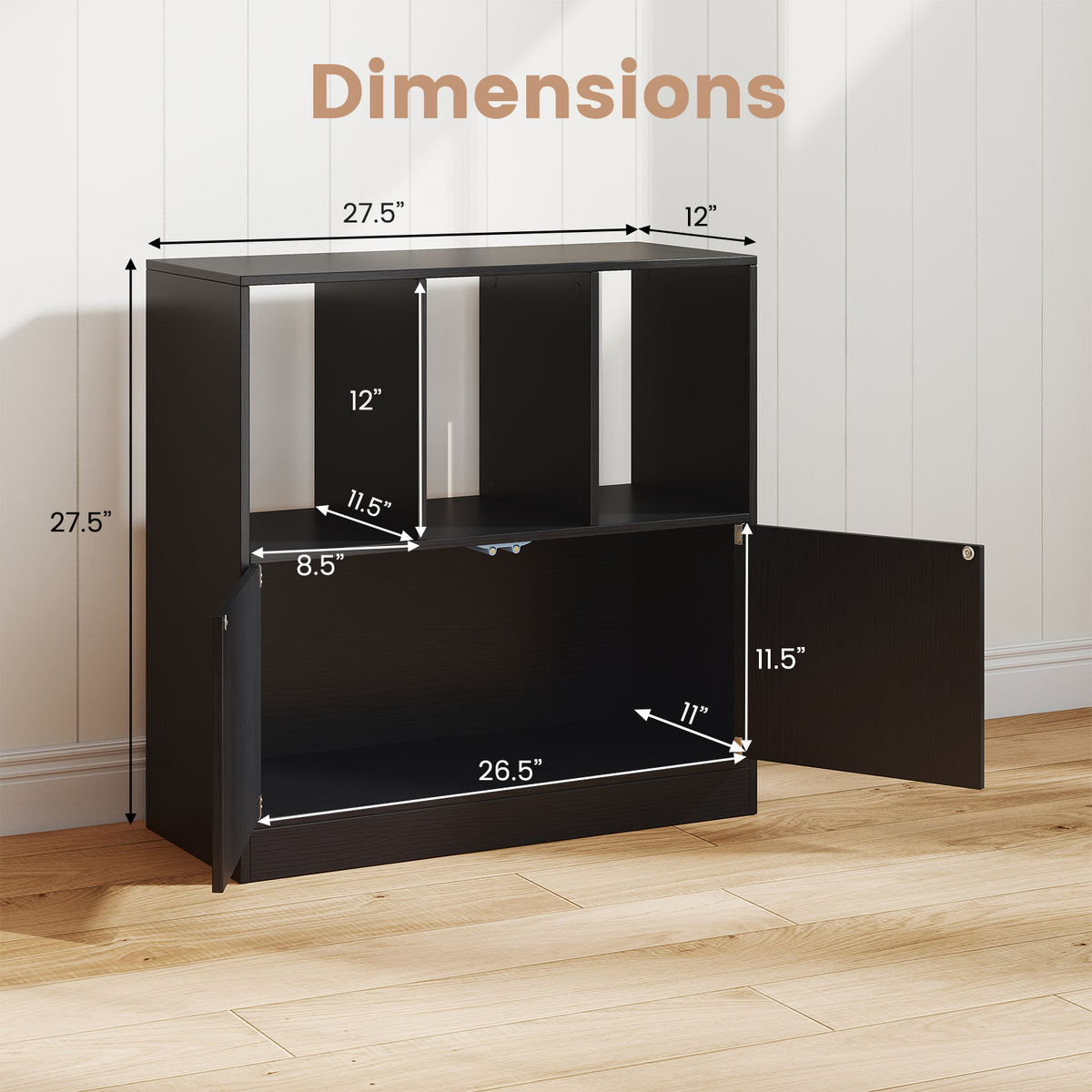 3-Cube Bookcase with Doors, 3-Tier, Black Bookcases at Gallery Canada