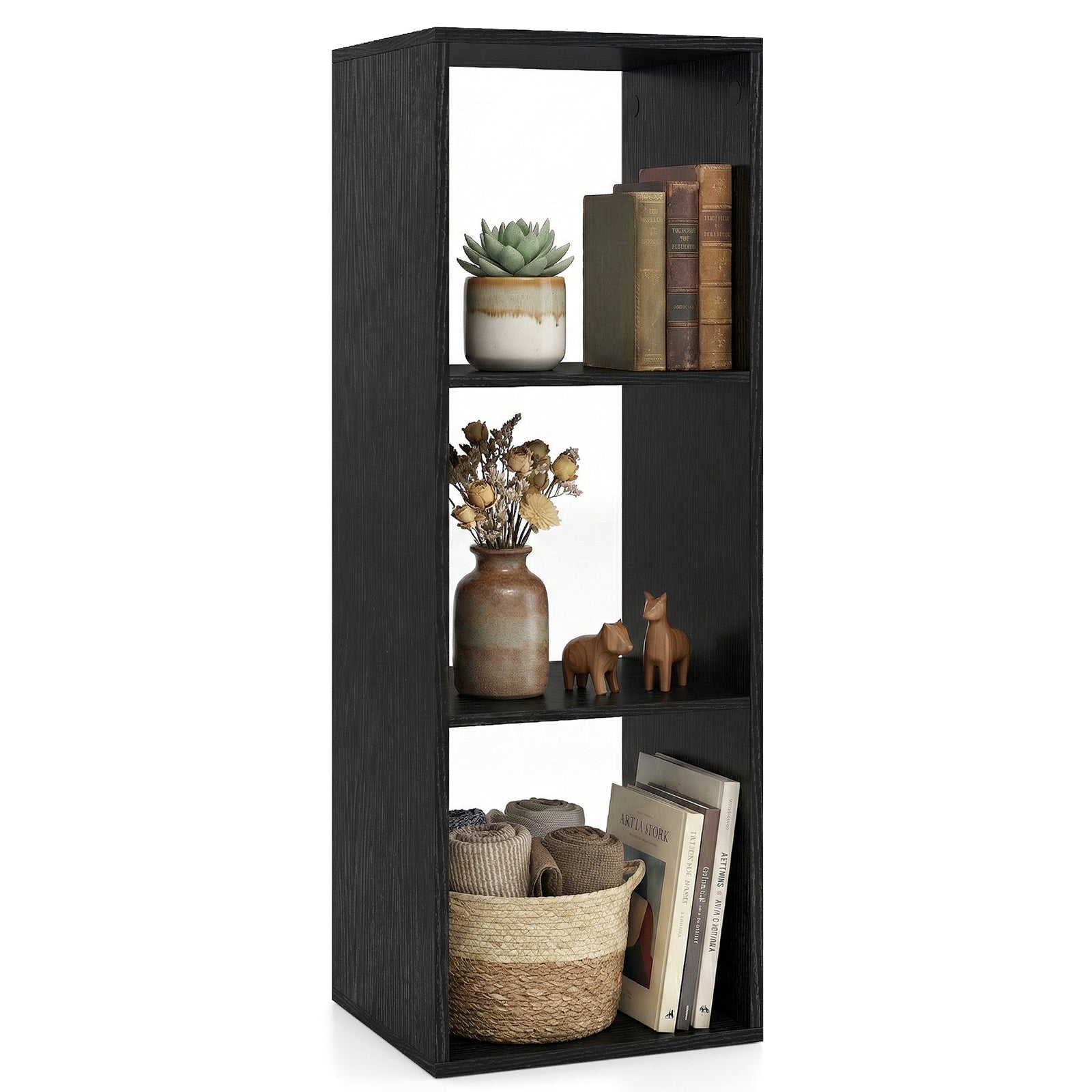 3 Cube Bookshelf with Back Guardrail for Living Room Bedroom, Black Bookcases at Gallery Canada