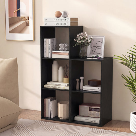 3 Cube Bookshelf with Back Guardrail for Living Room Bedroom, Black Bookcases Black at Gallery Canada