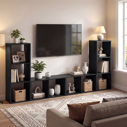 3 Cube Bookshelf with Back Guardrail for Living Room Bedroom, Black Bookcases at Gallery Canada
