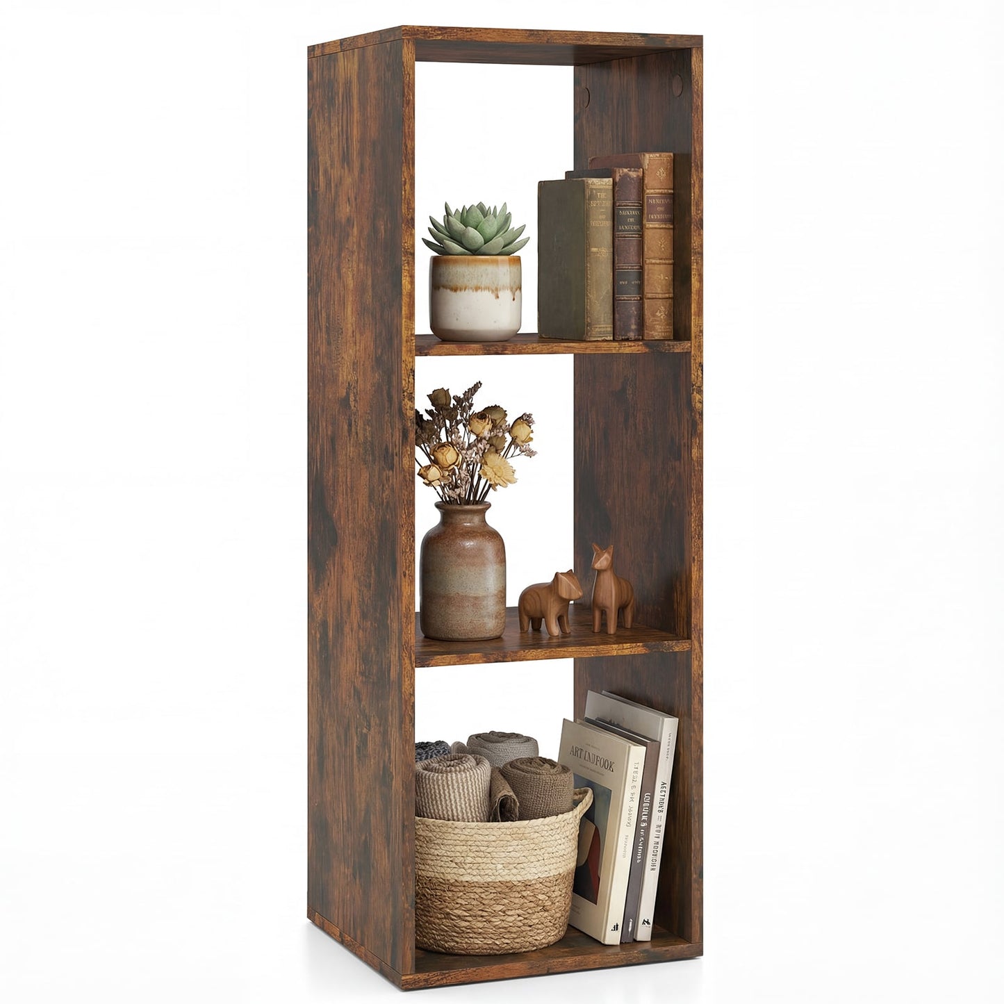 3 Cube Bookshelf With Back Guardrail, Brown