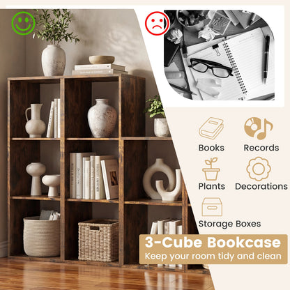 3 Cube Bookshelf With Back Guardrail, Brown