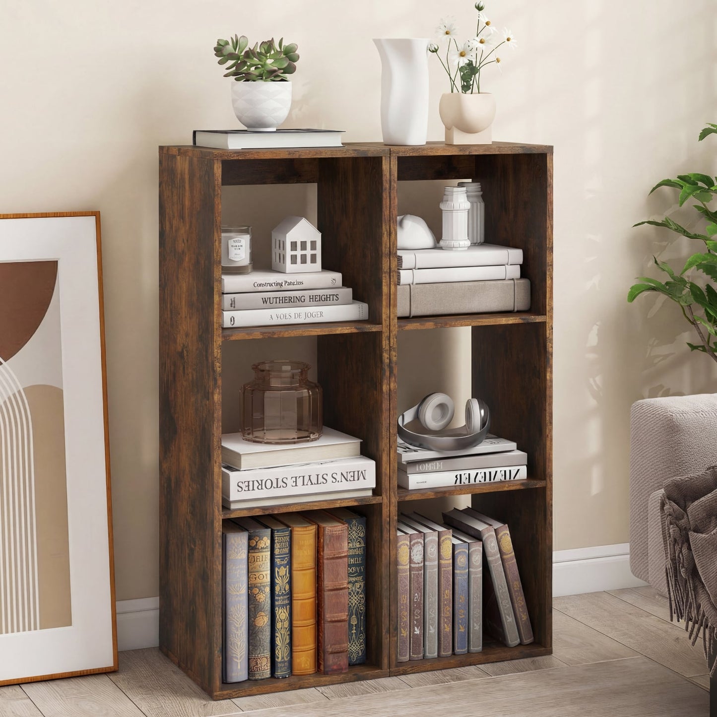 3 Cube Bookshelf With Back Guardrail, Brown