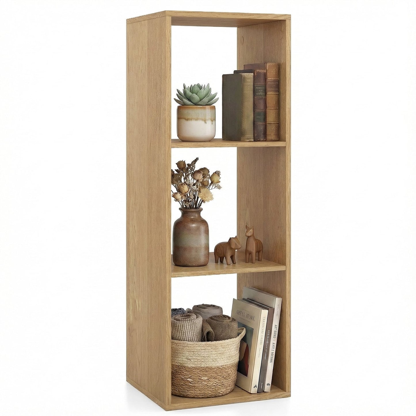 3 Cube Bookshelf, With Back Guardrail, Natural