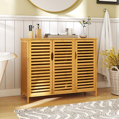 3-Door Bamboo Bathroom Cabinet with Shelves, Natural Floor Cabinets at Gallery Canada