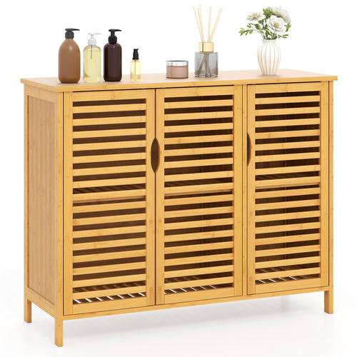 3-Door Bamboo Bathroom Cabinet with Shelves, Natural