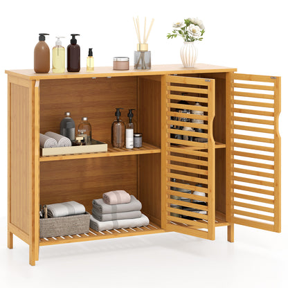 3-Door Bamboo Bathroom Cabinet with Shelves, Natural Floor Cabinets at Gallery Canada