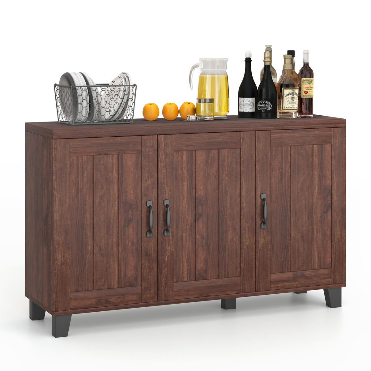 3-Door Buffet Sideboard, Adjustable Shelves, Anti-Tipping Kit, Brown Sideboards Cabinets & Buffets Brown at Gallery Canada
