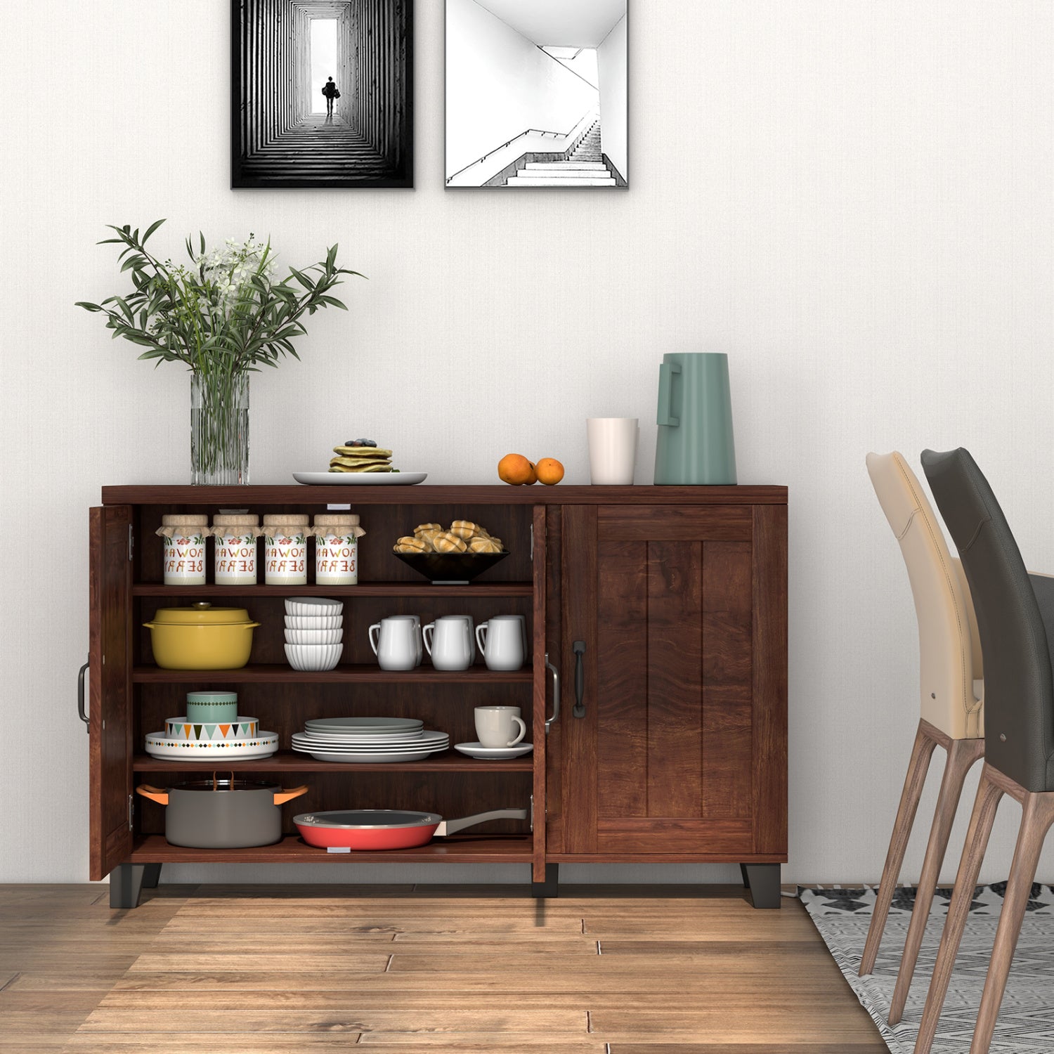 3-Door Buffet Sideboard, Adjustable Shelves, Anti-Tipping Kit, Brown Sideboards Cabinets & Buffets at Gallery Canada