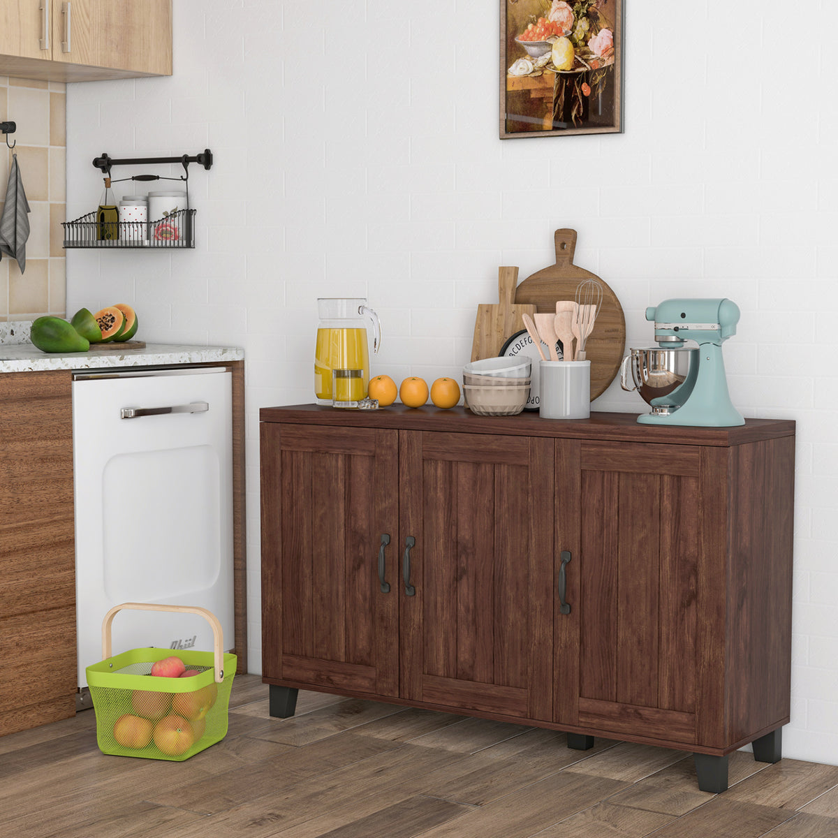 3-Door Buffet Sideboard, Adjustable Shelves, Anti-Tipping Kit, Brown Sideboards Cabinets & Buffets at Gallery Canada
