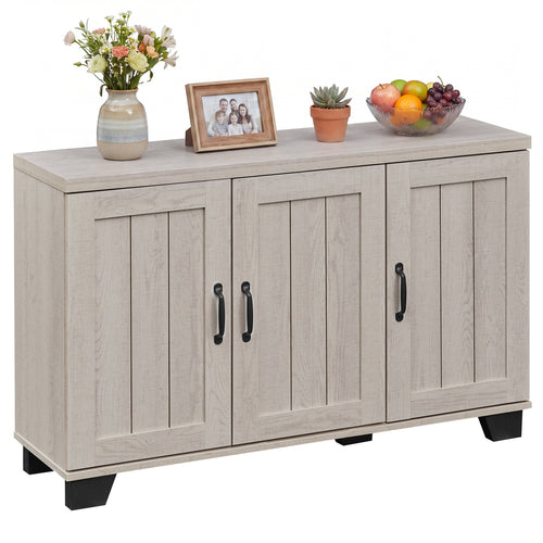 3-Door Buffet Sideboard, Adjustable Shelves, Anti-Tipping Kits, White Wash, White