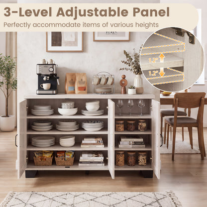 3-Door Buffet Sideboard, Adjustable Shelves, Anti-Tipping Kits, White Wash, White Sideboards Cabinets & Buffets at Gallery Canada