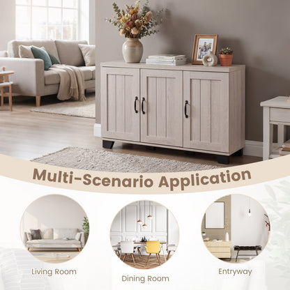 3-Door Buffet Sideboard, Adjustable Shelves, Anti-Tipping Kits, White Wash, White Sideboards Cabinets & Buffets at Gallery Canada