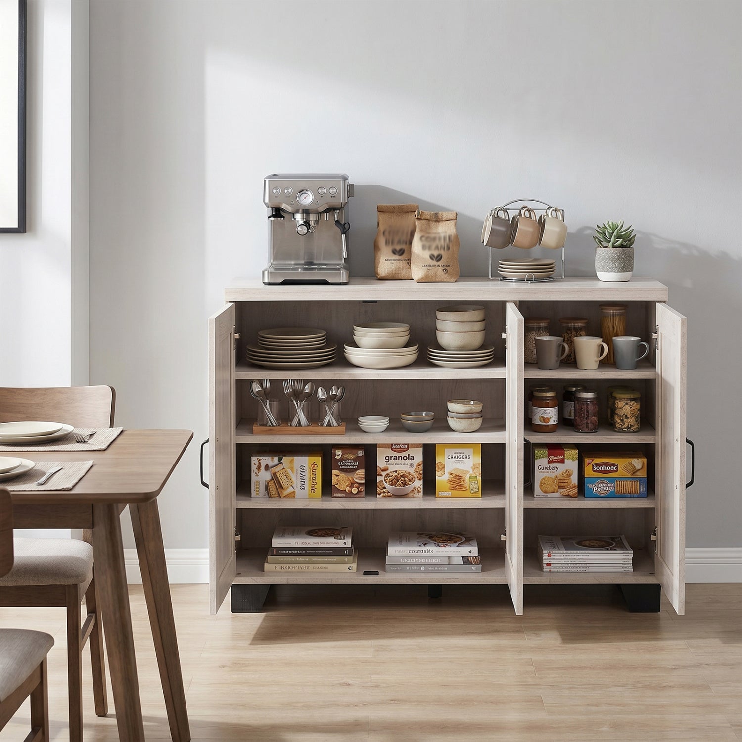 3-Door Buffet Sideboard, Adjustable Shelves, Anti-Tipping Kits, White Wash, White Sideboards Cabinets & Buffets at Gallery Canada