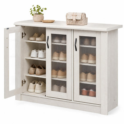 3-Door Shoe Cabinet with Removable Shelves, White