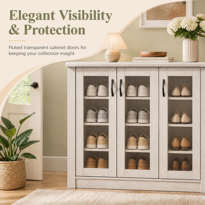 3-Door Shoe Cabinet with Removable Shelves, White