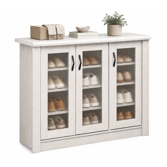 3-Door Shoe Cabinet, Removable Shelves, Wooden Organizer, White Shoe Racks & Storage Benches White at Gallery Canada