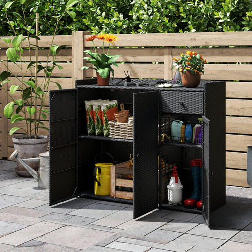 3 Door Outdoor PE Wicker Storage Cabinet