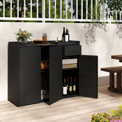 3 Door Outdoor PE Wicker Storage Cabinet