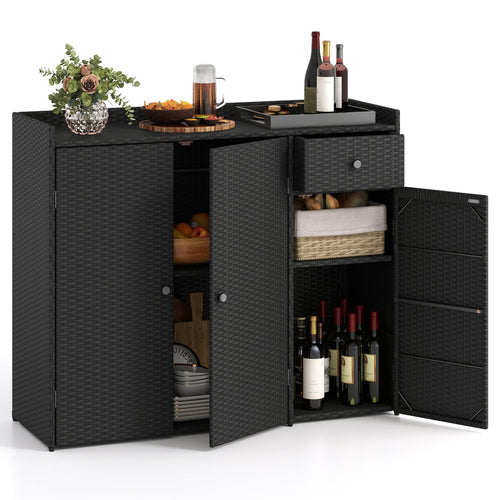 3 Door Outdoor PE Wicker Storage Cabinet