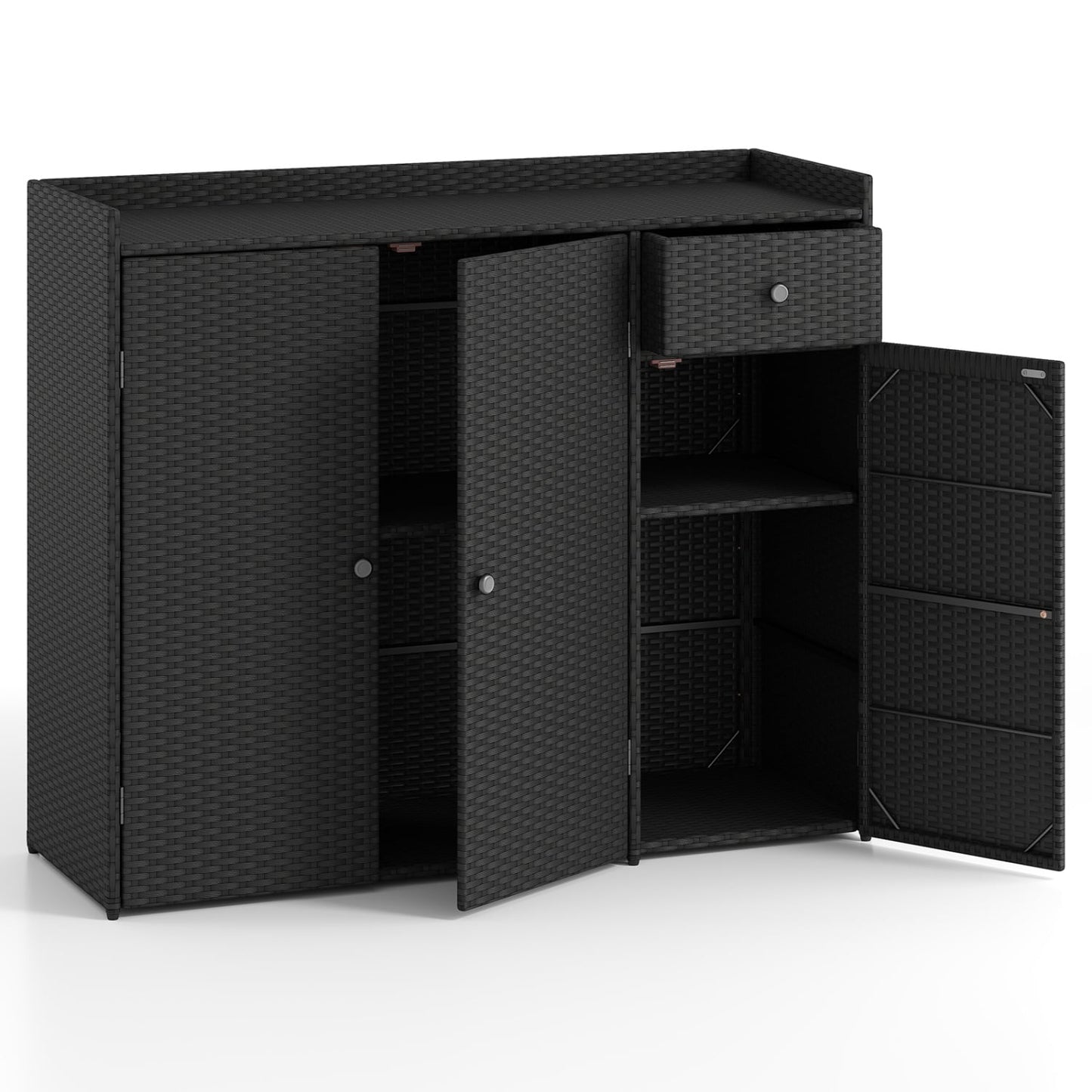 3 Door Outdoor PE Wicker Storage Cabinet