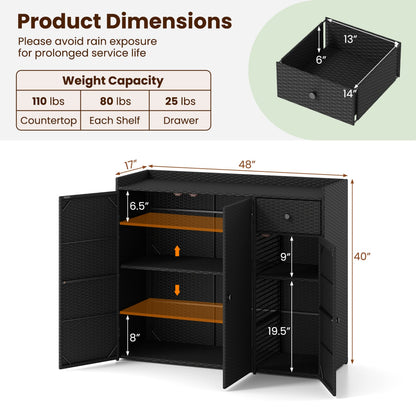 3 Door Outdoor PE Wicker Storage Cabinet