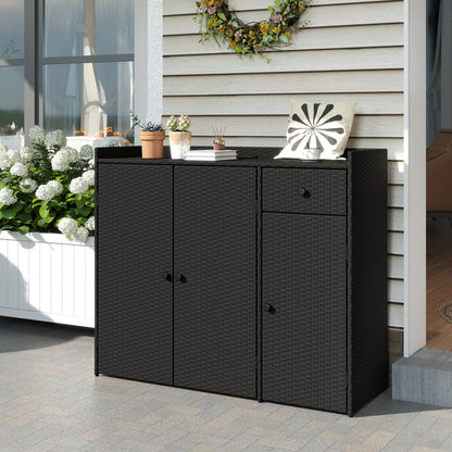 3 Door Outdoor PE Wicker Storage Cabinet