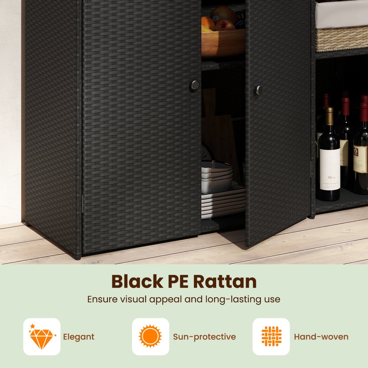 3 Door Outdoor PE Wicker Storage Cabinet