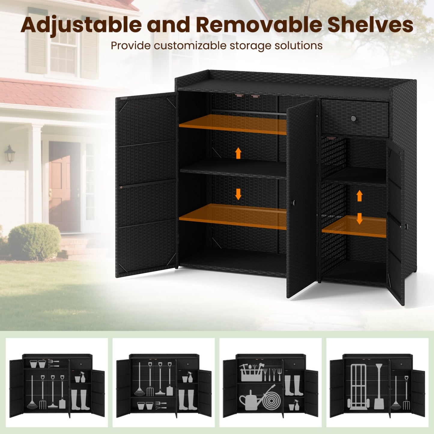 3 Door Outdoor PE Wicker Storage Cabinet